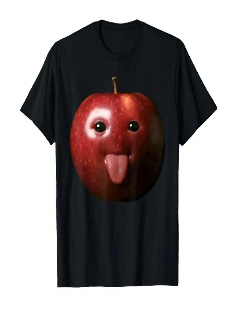 Funny Silly AI Apple Gen Z Meme BrainRot Humor Tongue Out T-Shirt For unisex Wounisex T Shirts Short Sleeve Tops 0906-2