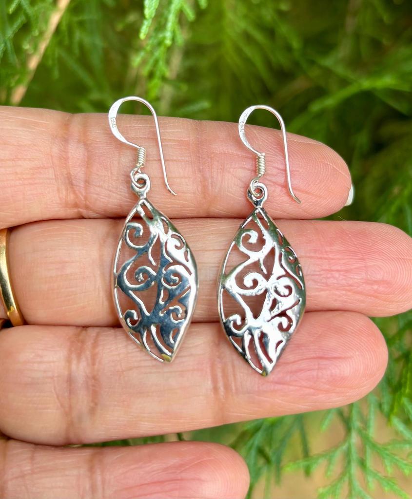 925 Sterling Silver Oxidized Danglers Earrings JHUMKA, Long Linear Earring, Cutwork FREE SHIP, 2.15 Gm
