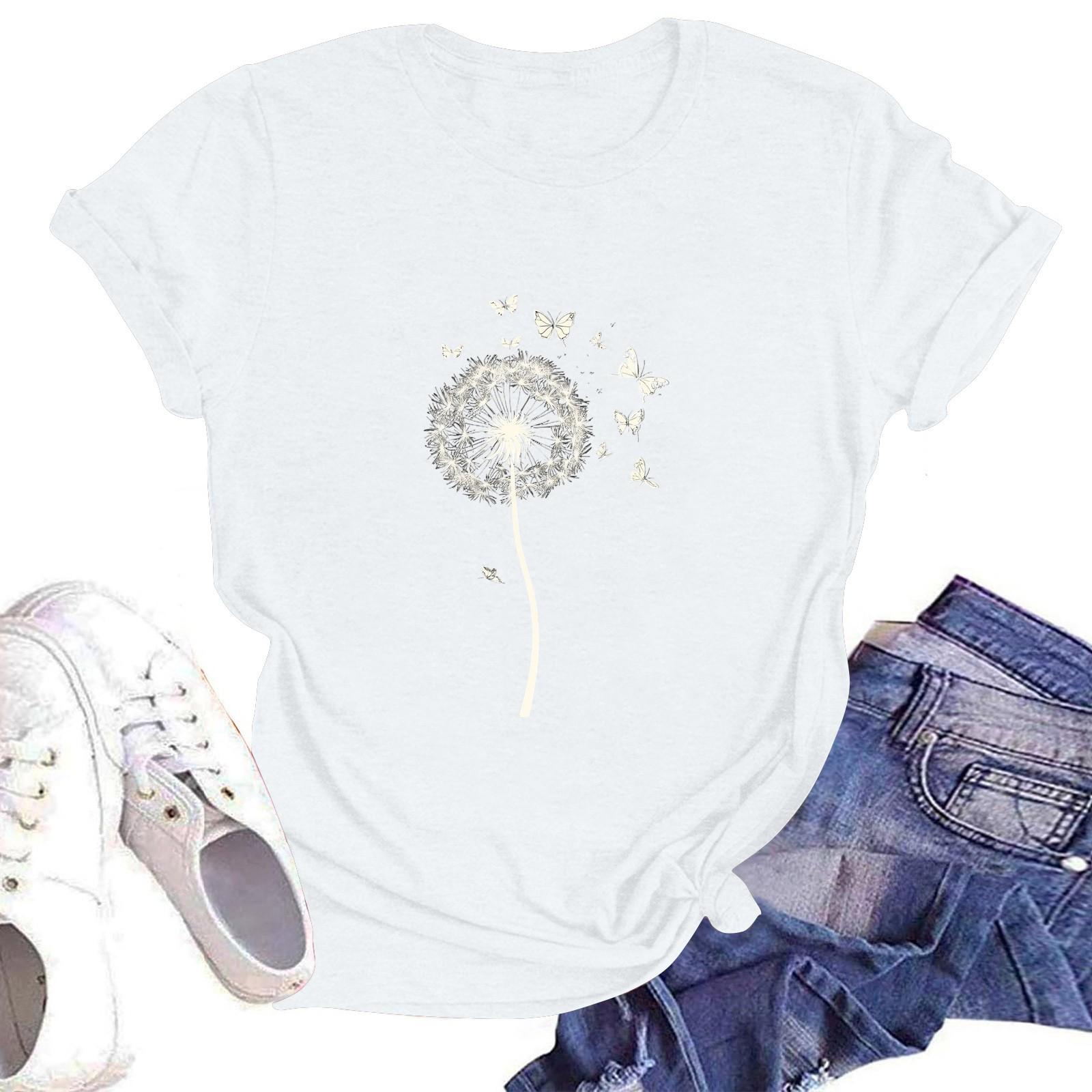 

Ladies Round Neck Casual Floral Print Short Sleeve T-shirt Top XL білий