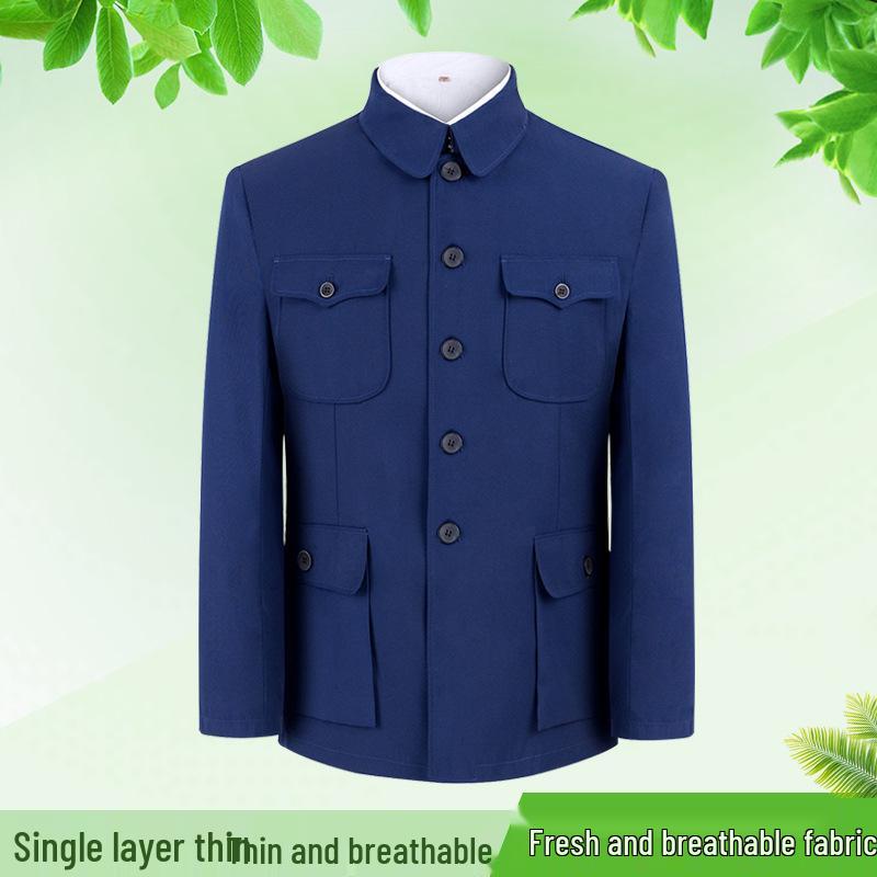 Traje de Verano Zhongshan: Chaqueta Estilo Militar de Abuelo para Hombres de Mediana Edad
