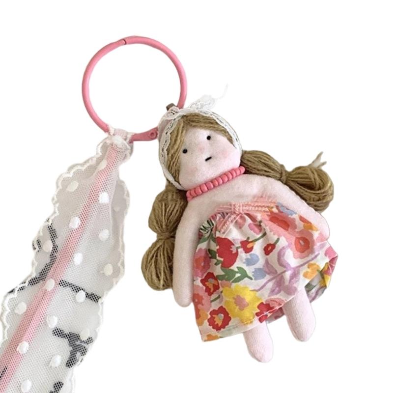 Cute Doll Keychain Handmade Lace Flower Dress Girl Pendant Bag Charm Stylish Wallet Jewelry Fashionable Phone Accessory