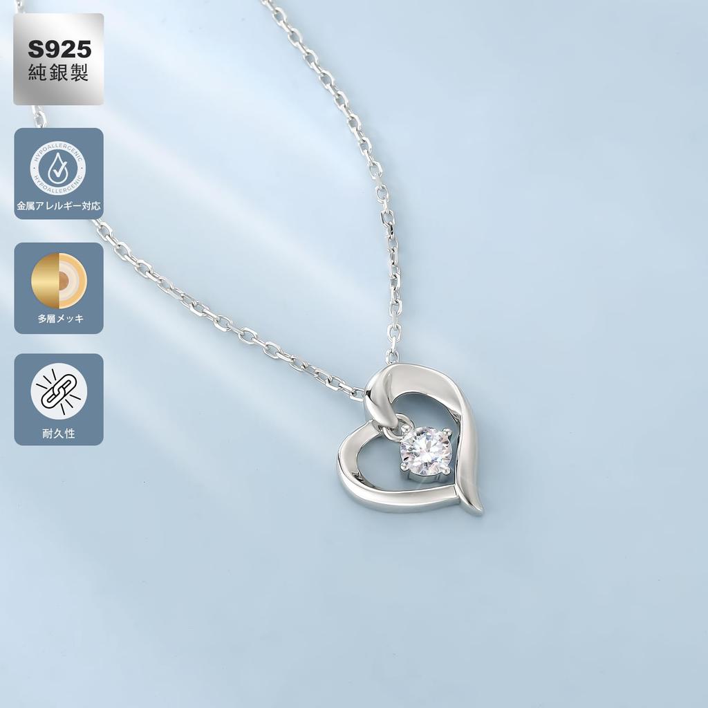 KRKC&CO Necklace for Women - Open Heart Pendant with VVS1 Moissanite, Sterling Silver 925, Platinum Finish, Hypoallergenic, Adjustable Length (40+5cm)
