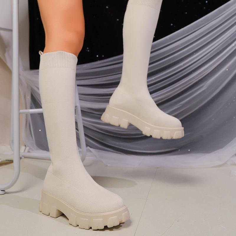 European and American large-size thick-soled long Martin boots, new leopard print casual boots in autumn and winter