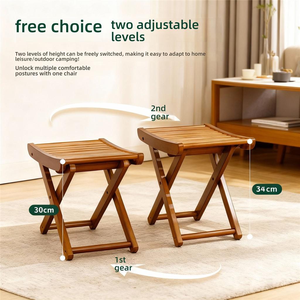 Portable Folding Bamboo Shower Stool - Spa-Style Foldable Bath Seat for Showering, Shaving, & Sauna Use, Natural Bamboo Design