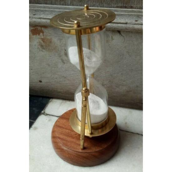 Antique Solid Brass Revolving 5 Minute Hanging Nautical Sand Timer Decor Wooden