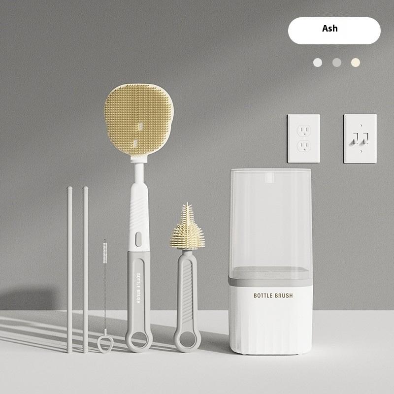 6 In 1 Silicone Bottle Brush Set Travel Drain Rack Cleaning Straw Multifunction Long Handle Baby Feeding Bottle Brush