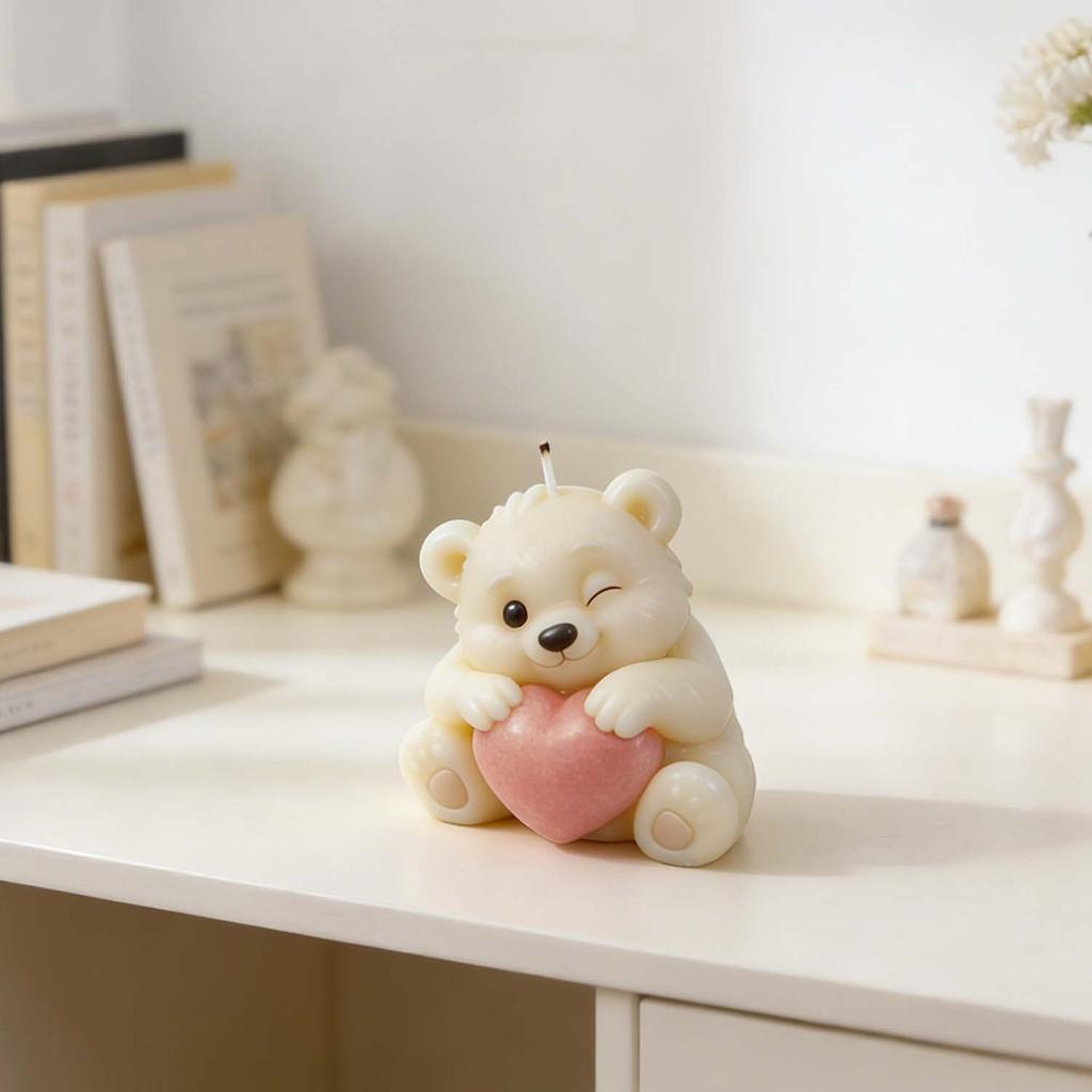 3D Bear Holding Heart Silicone Mold Cute Cartoon Animal Candle Soap Resin Craft Mould DIY Valentine's Day Gift Making Tool