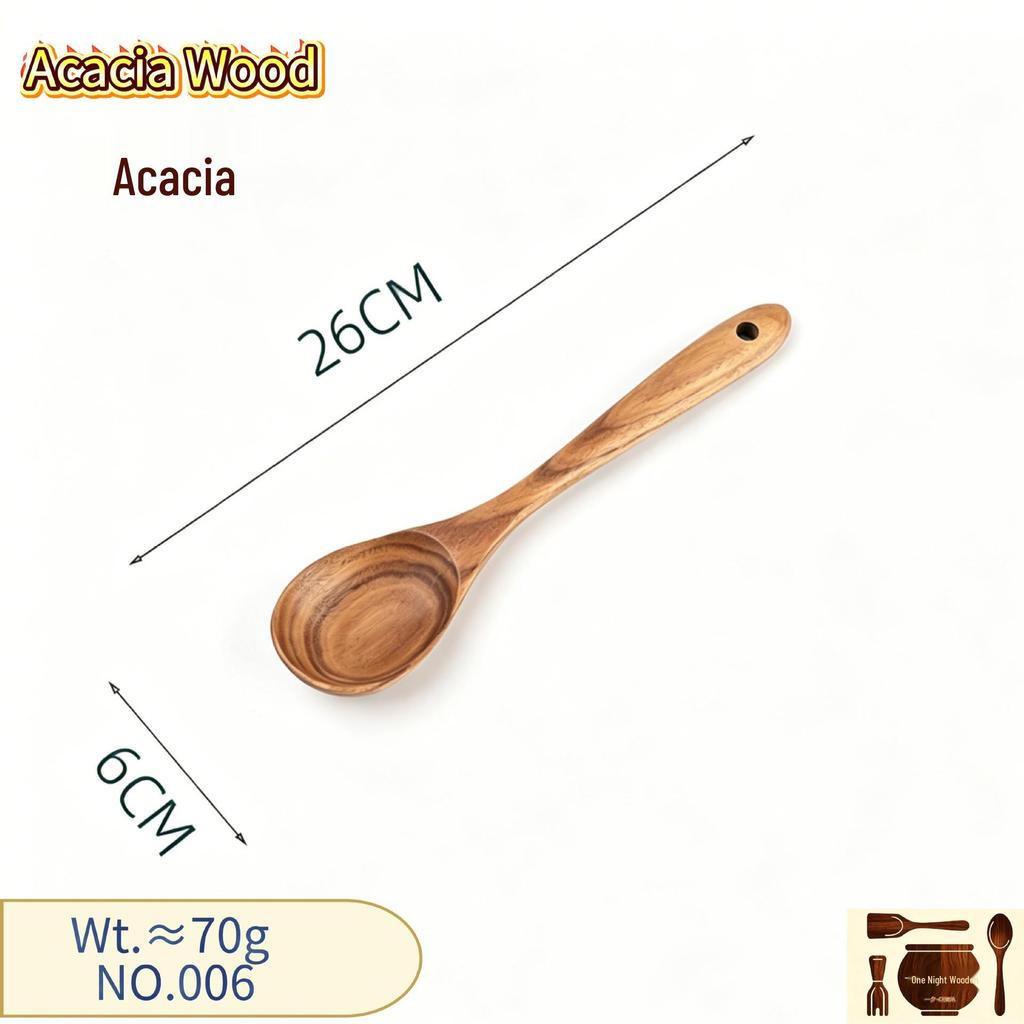 Conjunto de Espátula e Colher de Madeira de Acácia - Colher de Teca Antiaderente e Escorredor de Macarrão