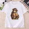 Funny Monkey Drinking Iced Coffee T Shirt Men Women Streetwear Animal Graphic T-Shirt Summer Short Sleeve Round Neck Tops