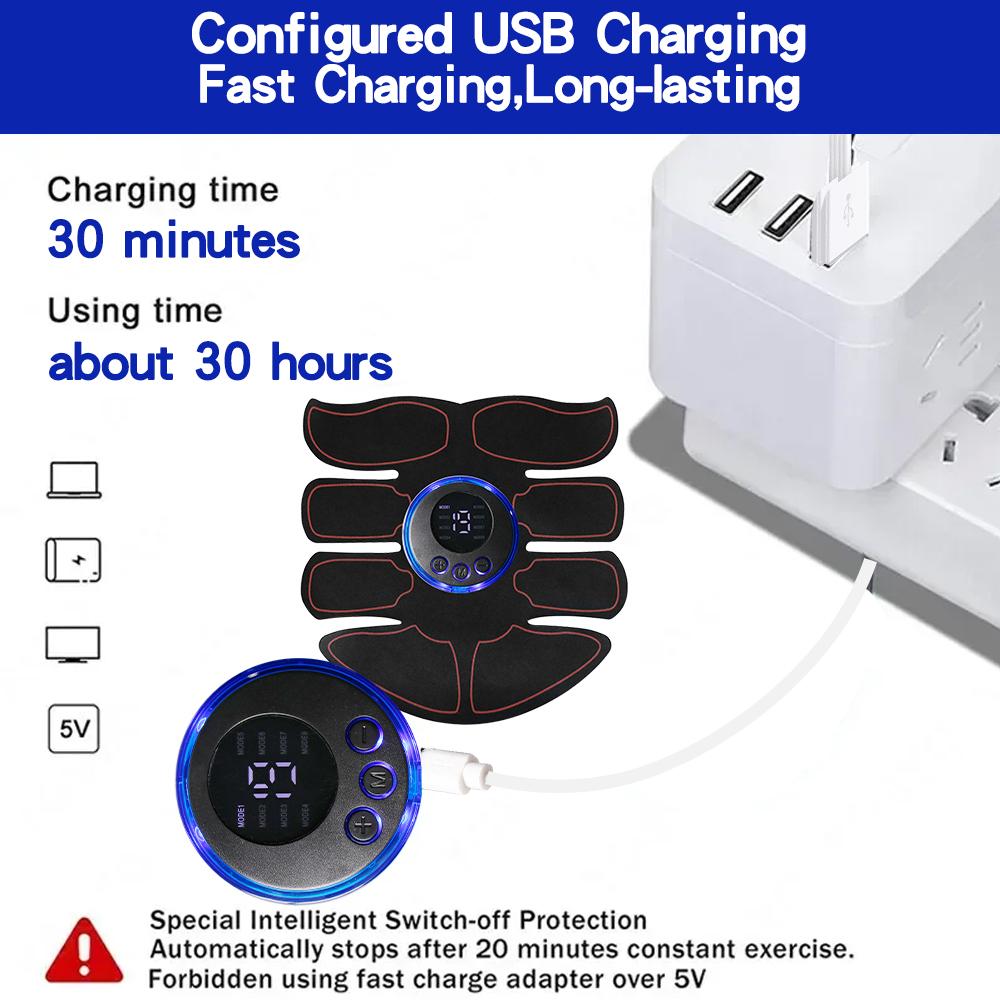 8 Modi EMS Drahtloser Muskelstimulator Fitnesstrainer ABS Bauch Elektrischer Gewichtsverlust Körper Abnehmen Massageador USB-Aufladung