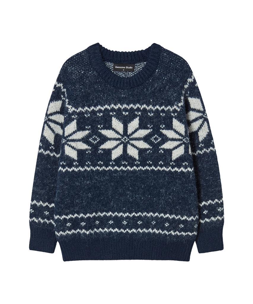 AWESOME STUDIO Nordic Snowflake Jacquard Round Knit Navy