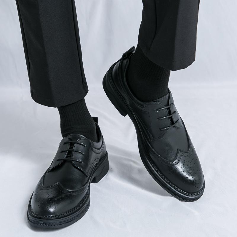 Spring and Autumn New Leather Shoes Men's Brock Business Dress Leather Shoes Men's Wedding Groom Shoes