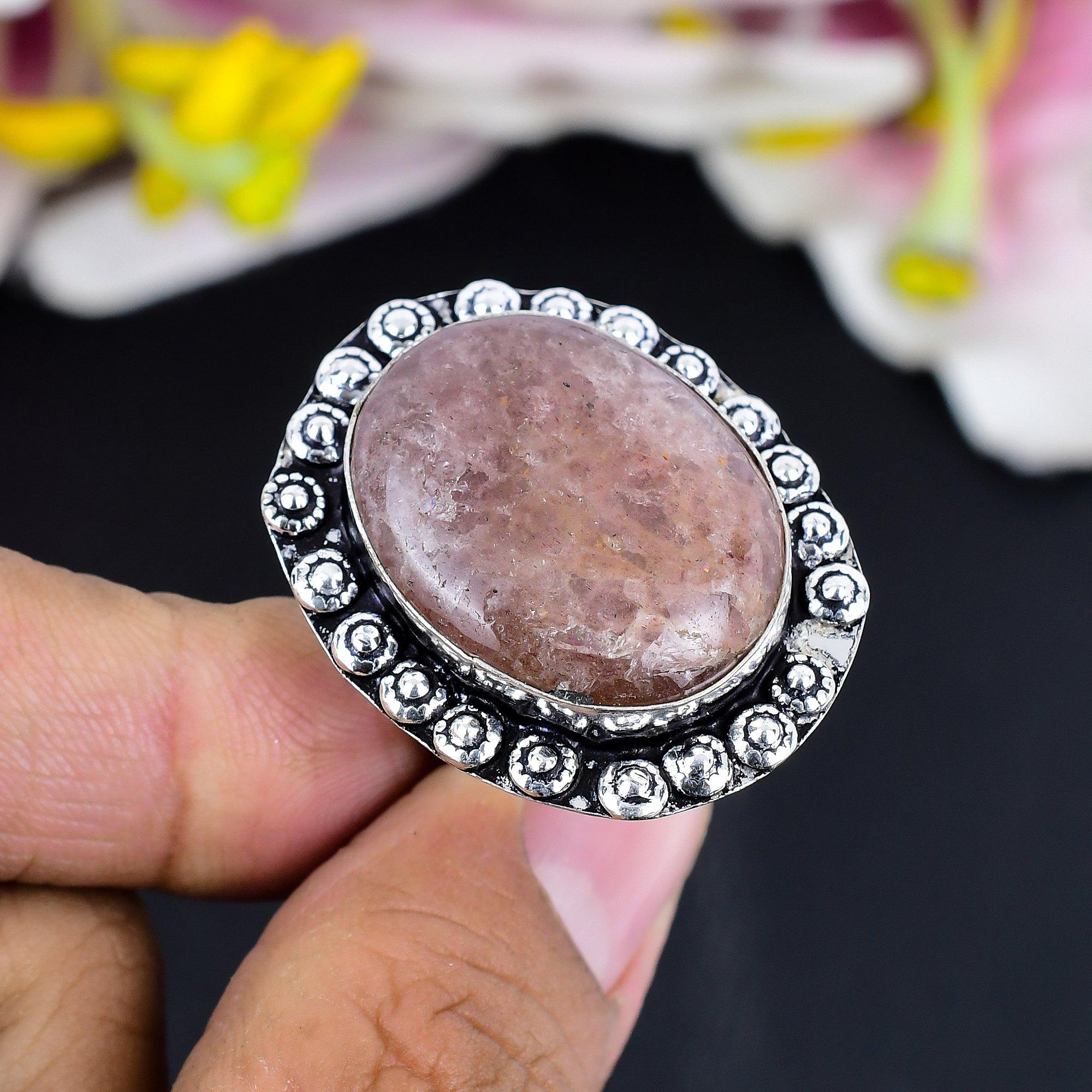 

Strawberry Quartz Gemstone 925 Sterling Silver Jewelry Ring Size 8.5 KG-1689