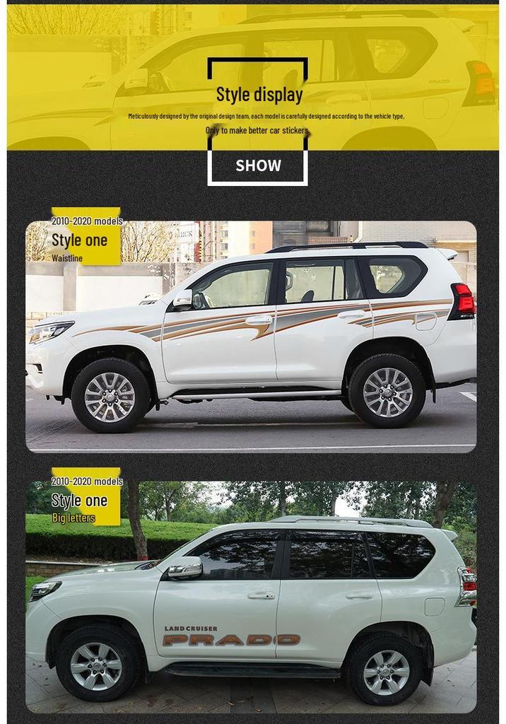 Toyota Prado 10-22 Models Car Body Color Stripe Decal Waistline Sticker.