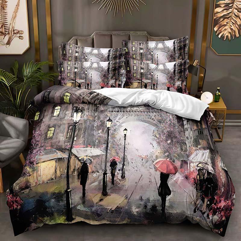 

3D комплект постельного белья с Эйфелевой башней, современный романтический пуховый пододеяльник с любовью, 2/3 пододеяльник с принтом Парижской башни, роскошные быстросохнущие покрывала DE 100x135cm