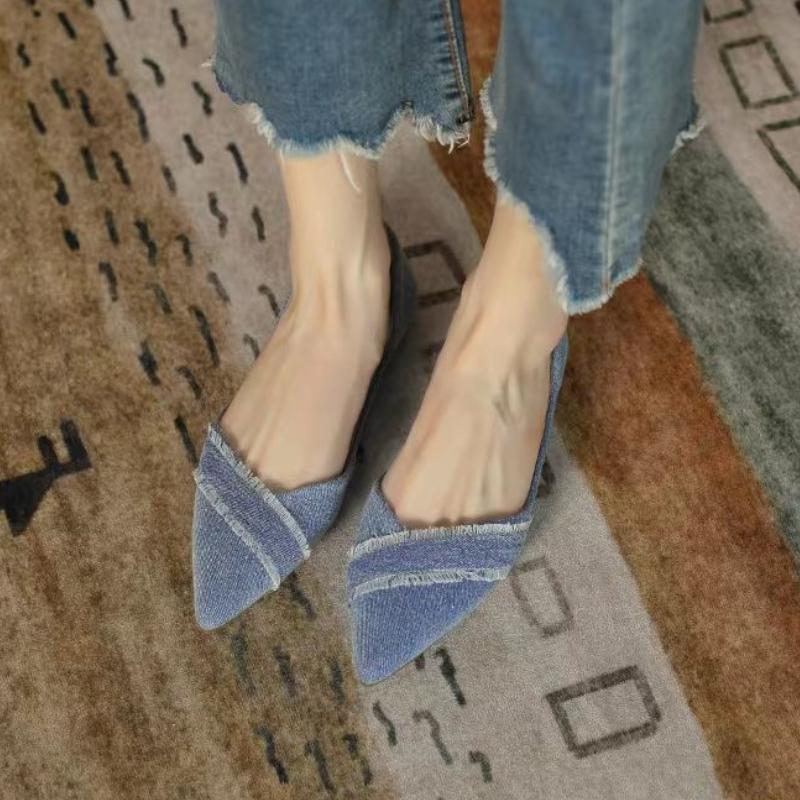 Fashion Denim Tassel Slip-on Pointed Toe Women's Flat Shoes Summer Chic and Elegant Casual Y2k Social 2025 Ladies Footwear On Promotion