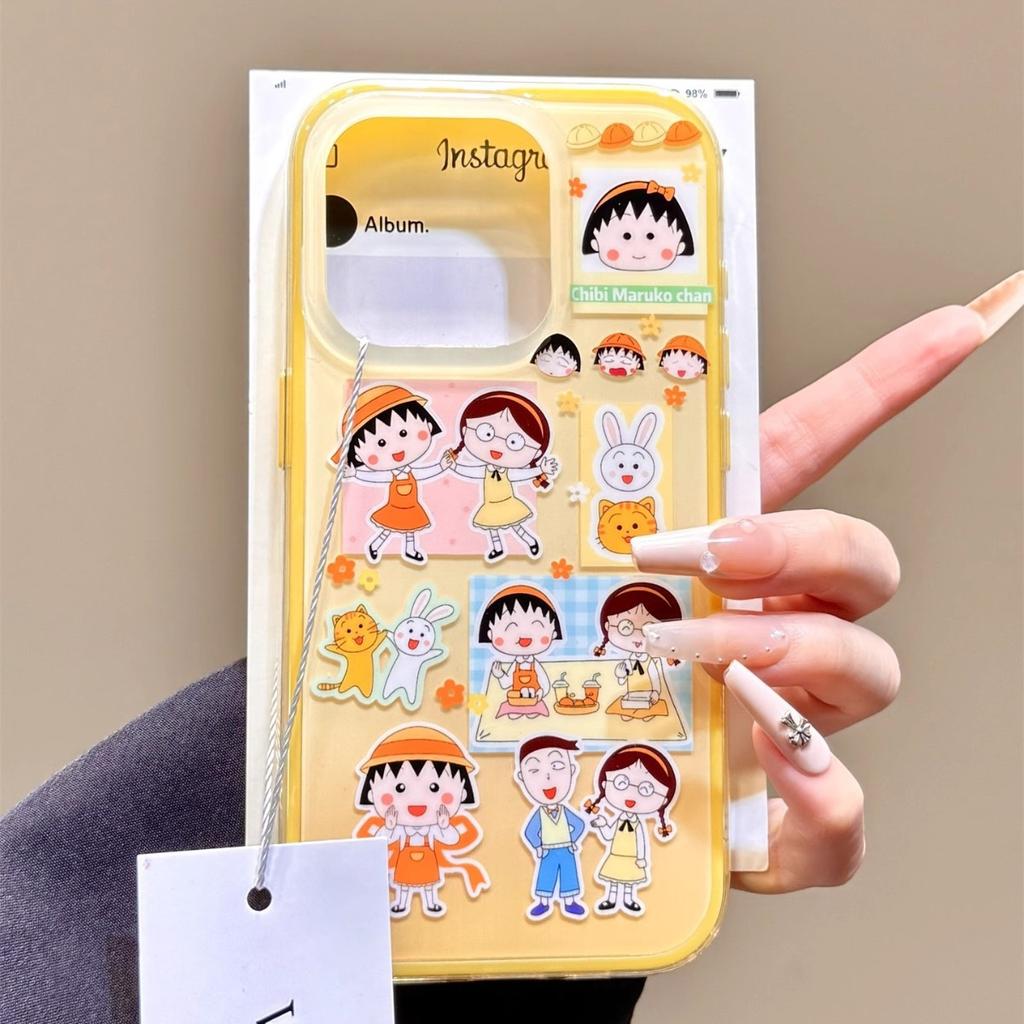 Maruko party for iPhone16 mobile phone case 14 Apple 15promax simple 13 contrasting color cartoon 12