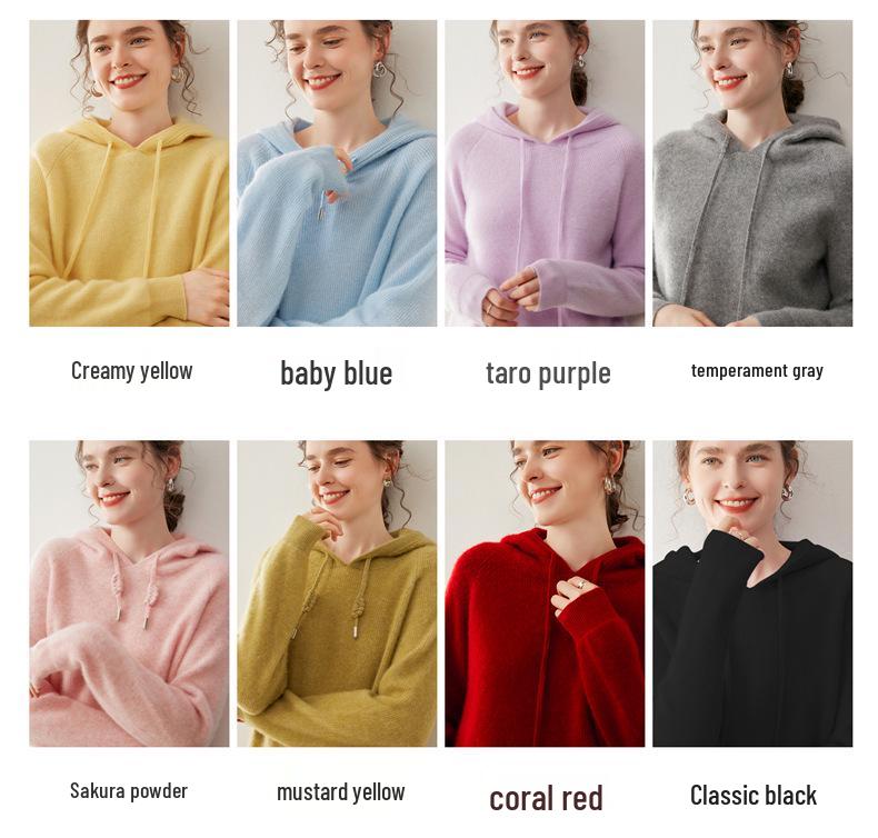 Stylish Women's Hooded Cashmere Sweater, Loose Fit, Double-Strand Ingot Stitch; Ideal for Layering in Autumn and Winter