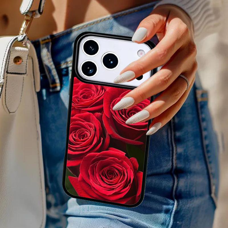 Bright Red Roses Flowers Phone Case For iPhone 17 Air 14 15 13 12 Max Cover For Apple 14 15 16 16e 11 Pro Max Plus Coque