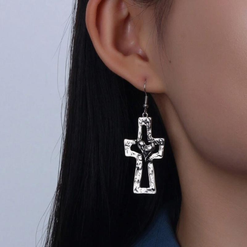 Stylish Religious Pendant Earring Heart Necklace Comfortable Jewelry Alloy Texture Suitable for Dating and Casual Event