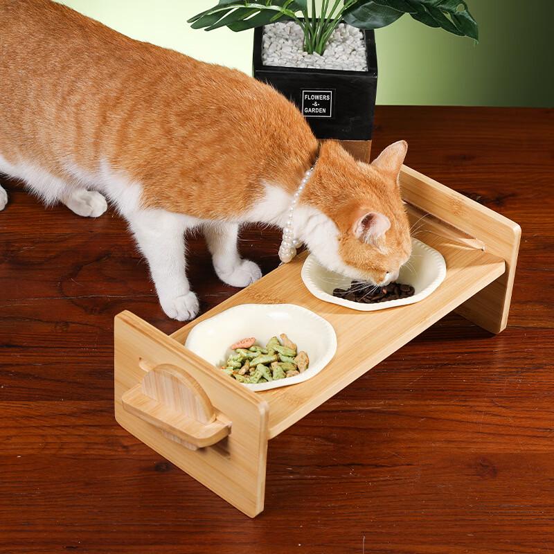 Ruhan Anti-Tip Ceramic Double Cat Bowl with Stand