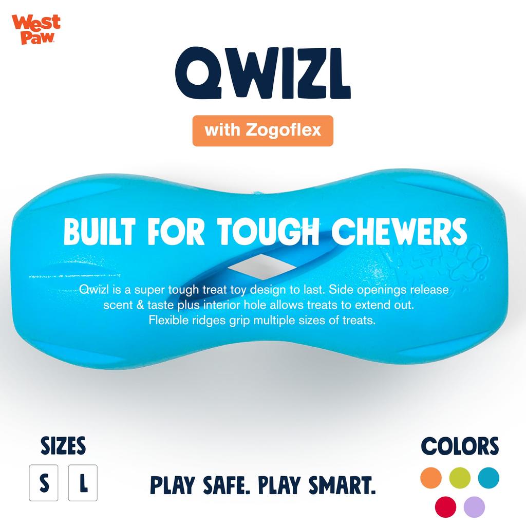 West Paw Zogoflex Quizle Aqua Blue Small Dog Durable Chewable Treat Toy, Container, Break-Resistant