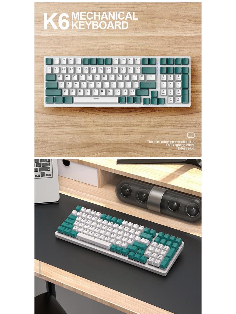 Bluetooth Three-Mode Hot-Swappable Mechanical Gaming Keyboard Wolf K6 980 - Customizable for Laptops and Esports.