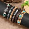 Bohemian Style Multi-Layer Beaded Leather & Coconut Shell Men's Bracelet Set (6 Pieces)
