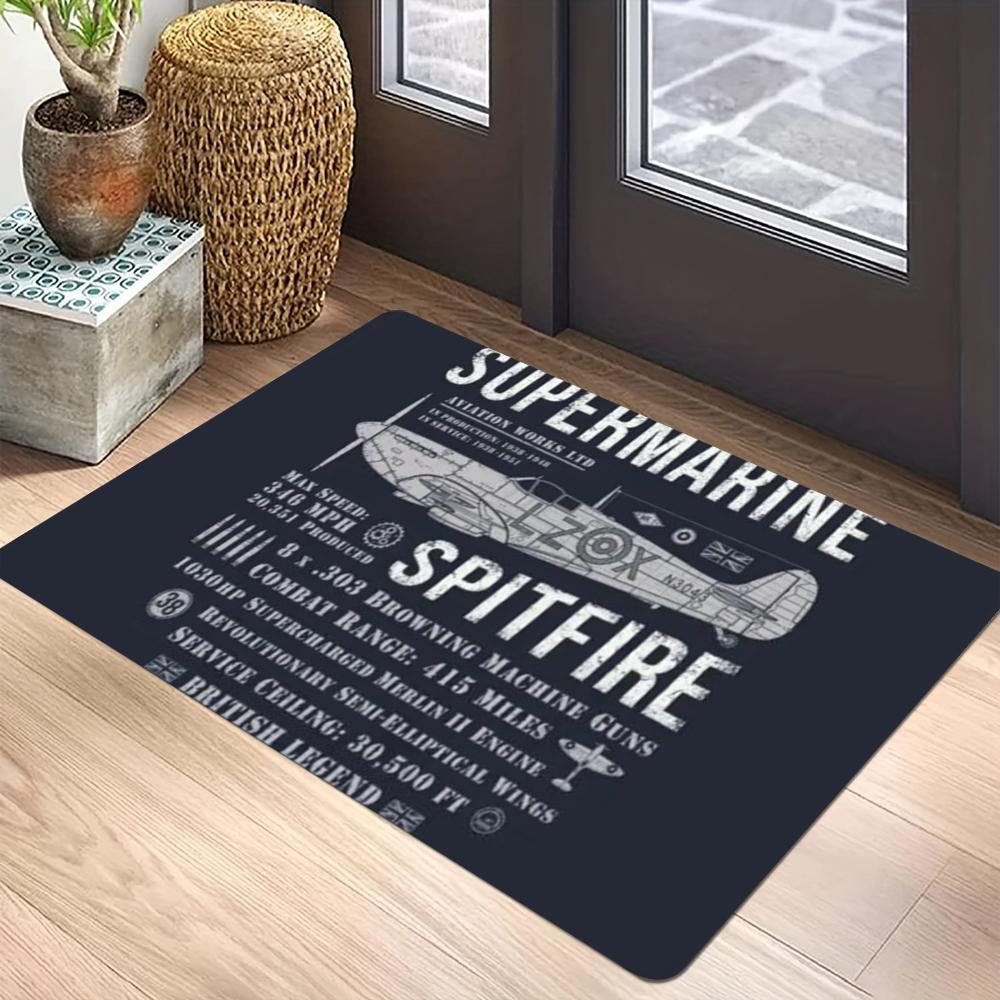 Aviation Theme Carpet Mat - Spitfire Airplane Rainbow Stripes Flight Route Pilot Collector Decorative Home Decoration Rug