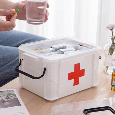 Första hjälpen-kit Medicinförvaringslåda Bärbar nödlåda Hushållsdosor med dubbla lager Medicinskitetsförvaringsorganisatör