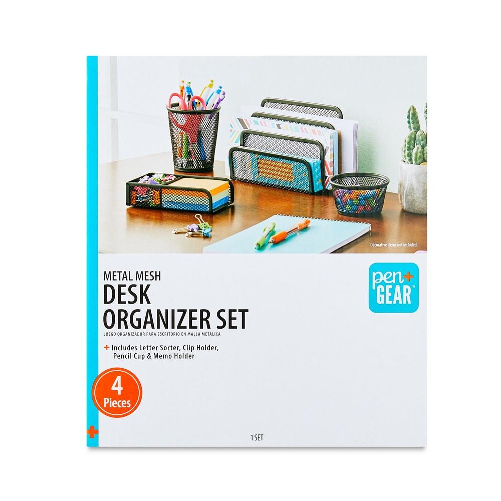 

Metal Desk Organizer Set 4 Pieces Mesh Design Letter Sorter Pencil Cup Memo Holder Clip Holder Durable Office Home Storage United States