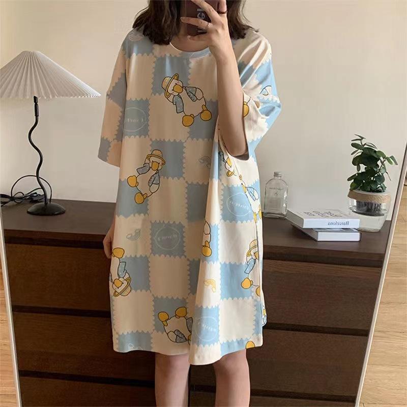 Girls' Summer, Spring and Autumn Short-sleeved Home Wear with Cute Cartoon Designs and Loose Style Pajamas and Nightgowns