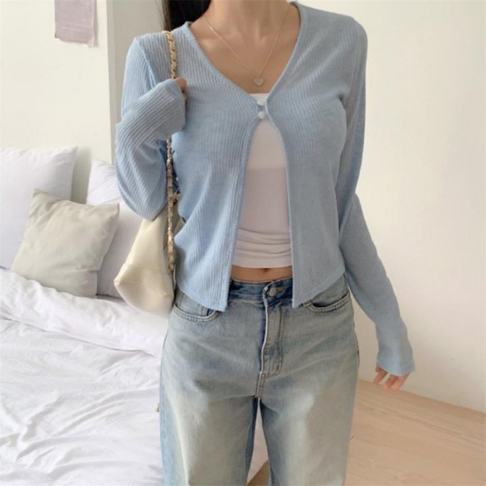 New ArrivalS Open Run Women S 2 Button Ribbed Sheer Long Sleeve Cardigan