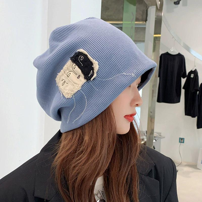 WTEMPO Women's Spring Autumn Winter Casual Versatile Hats Retro Slouchy Beanie Hip Hop Caps Abstract Pattern Design Hats Solid Color Elastic Hat Gifts