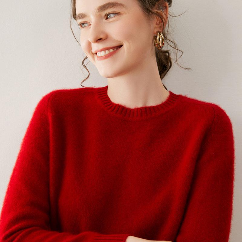 Women's Cashmere Sweater - 2025 Autumn/Winter, Round Neck, Thick, Solid Color, Loose Fit, Slimming Base Layer.