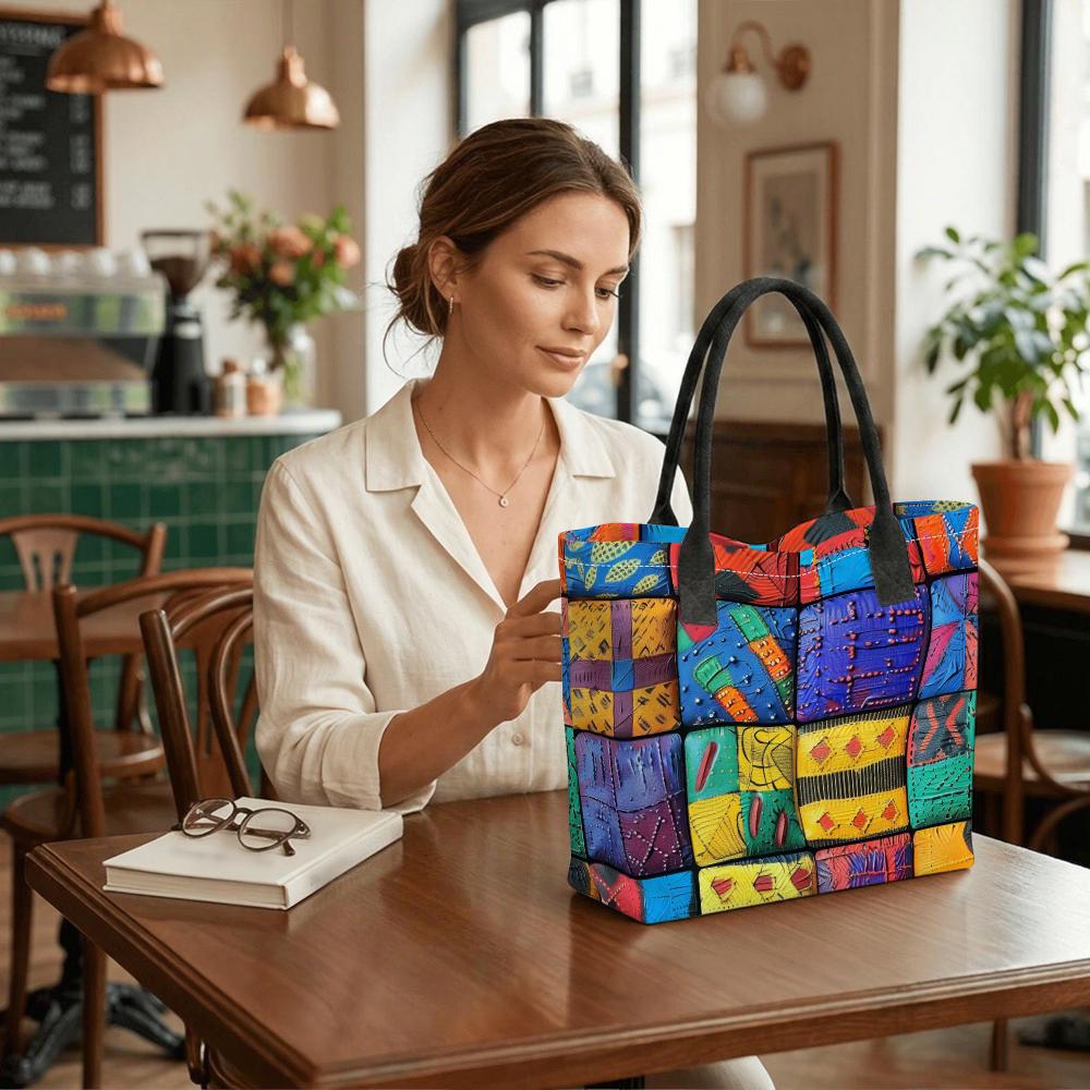 Colorful Patchwork Tote Bag Large Capacity Daily Shoulder Handbag for Women