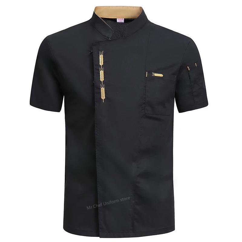 Sommar Herr Kortärmad Kockjacka Svart Uniform Kockrock Förkläde Arbetskläder Logotyp Kockshorts Andningsbar Restaurang Kök