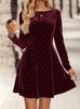 European Retro Polka Dot Sequined Velvet Mini Dress for Autumn/Winter
