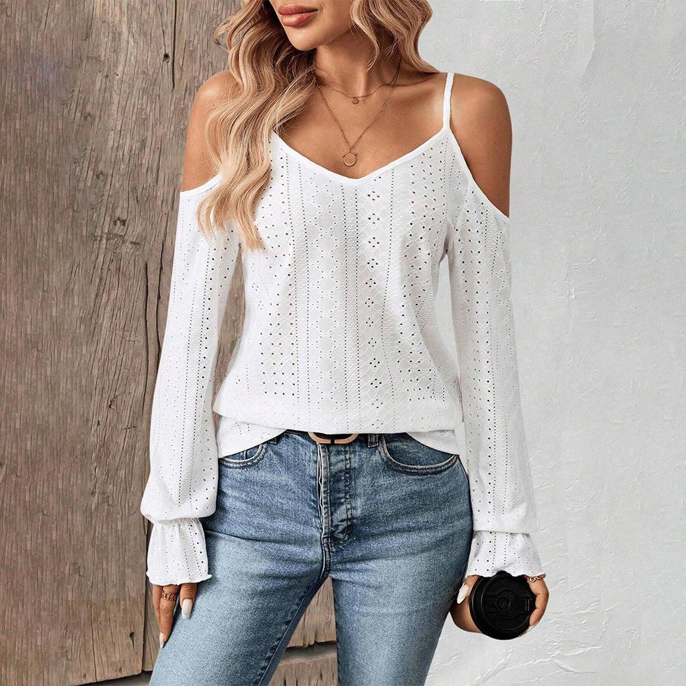 

2026 New Tongwai Alimai Women s Clothing Simple Elegant Style T-Shirt Spring and Summer Suspender Off-Shoulder Age-Reducing Long-Sleeved Top S белый
