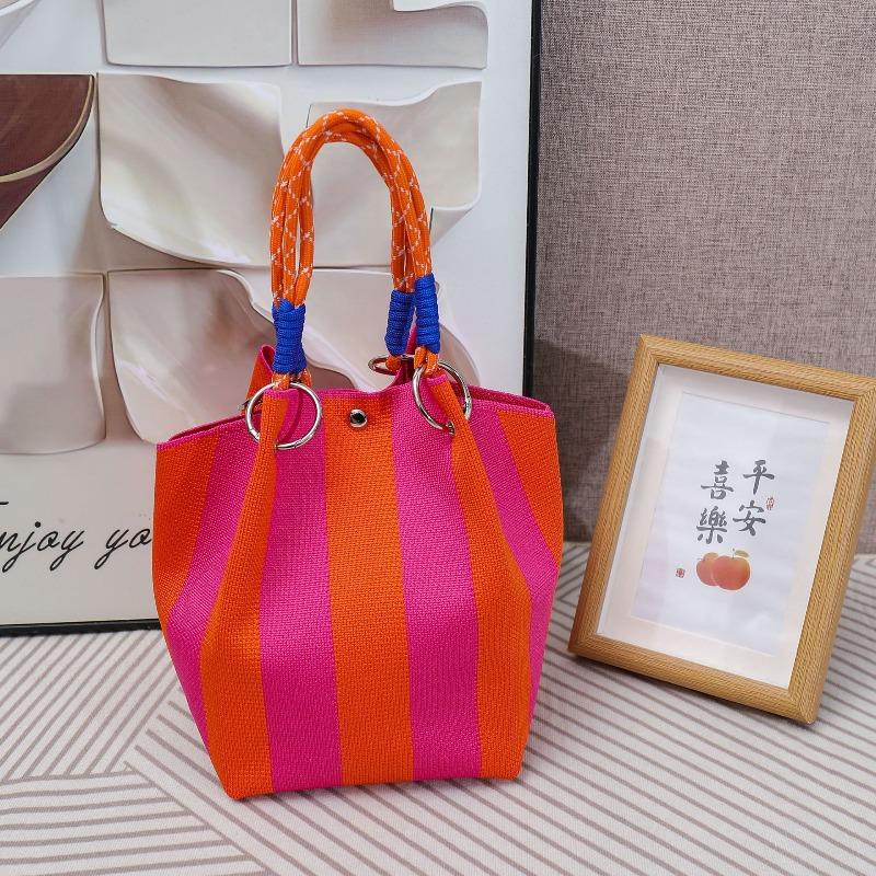 South East Asia Knitted Handbag Geometric Stripe Polka Dot Knitted Large Capacity Handbag Fashion Bucket Bag