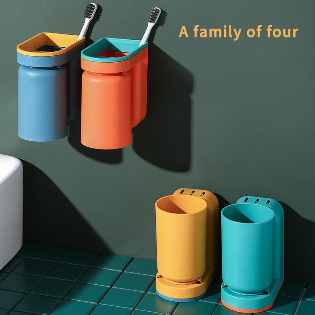 Toothbrush Rack Punch Light Luxury Mouthwash Cup Brushing Cup Wall Mounted Bathroom Storage Holder Box Couple Tooth Cylinder
