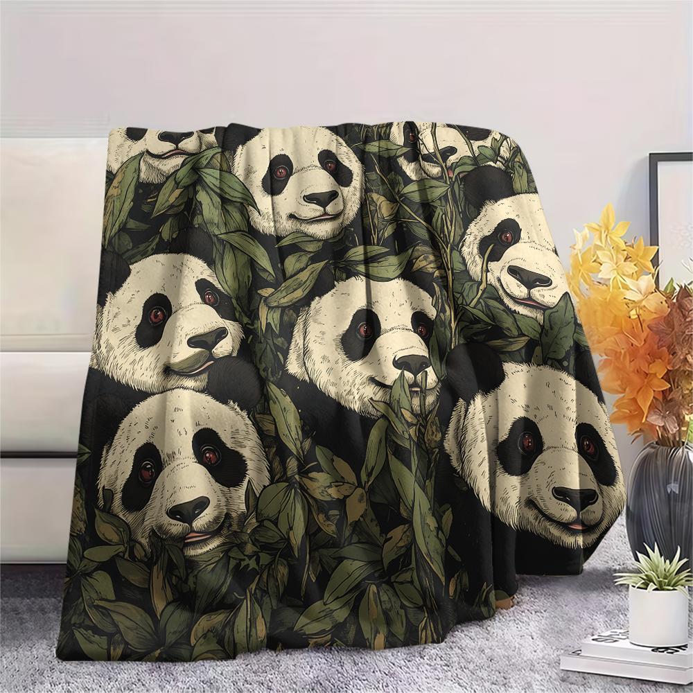 Panda and Grass pattern Flannel Blanket, High quality Comfortable for All Seasons, Home Decor, Warmth and Comfort, Perfect for Gifts.