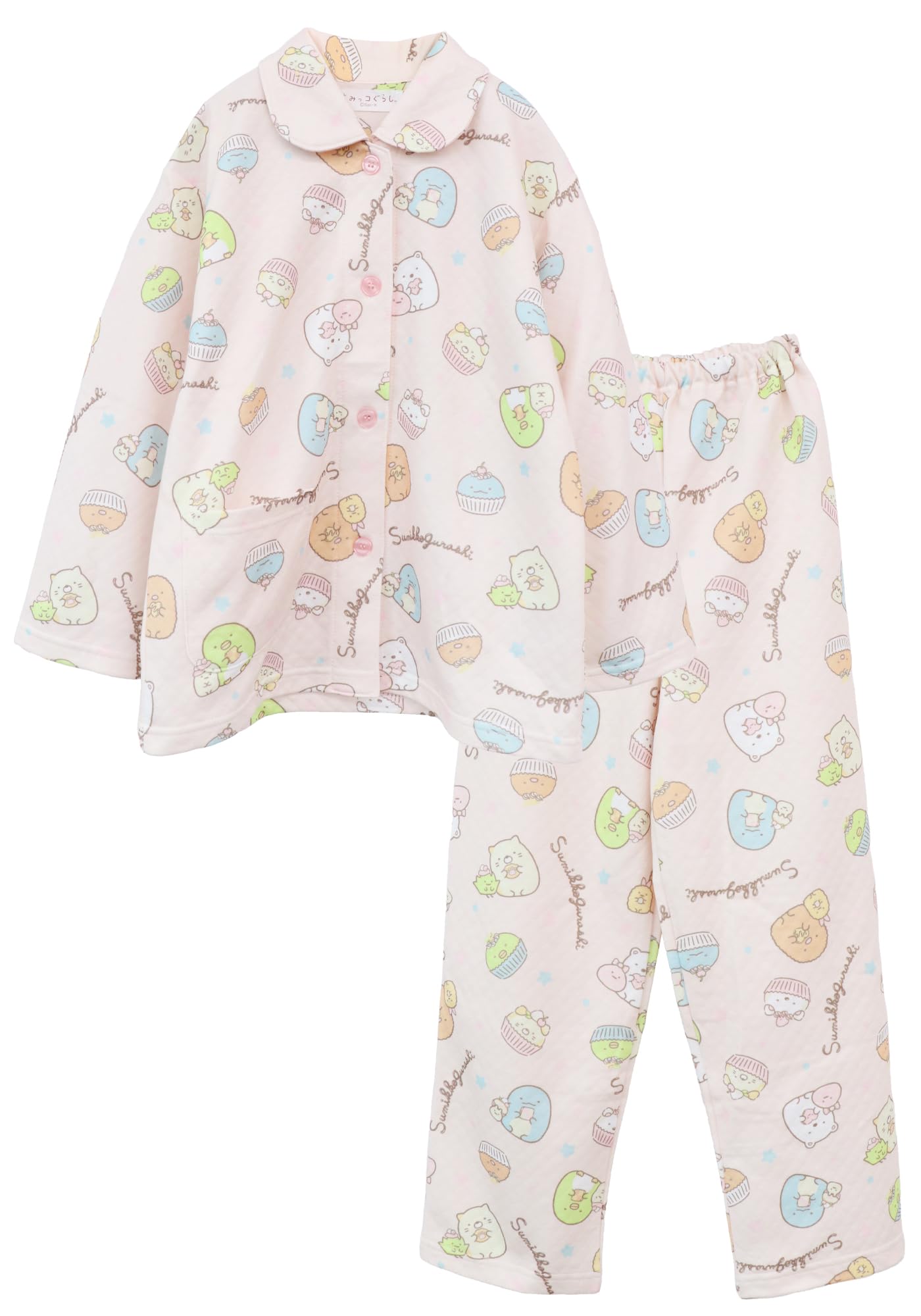 

Kaituck Family Sumikkogurashi Kids Shirt Pajamas, Long Sleeve, Quilted, Spring/Autumn, Sizes 130cm, 140cm, and 150cm (140cm, Pink)