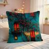 Village Door Window Oil Art Cushion Cover Silky Short Plush Invisible Zipper Dustproof Sofa Pillow Case For Home Decor