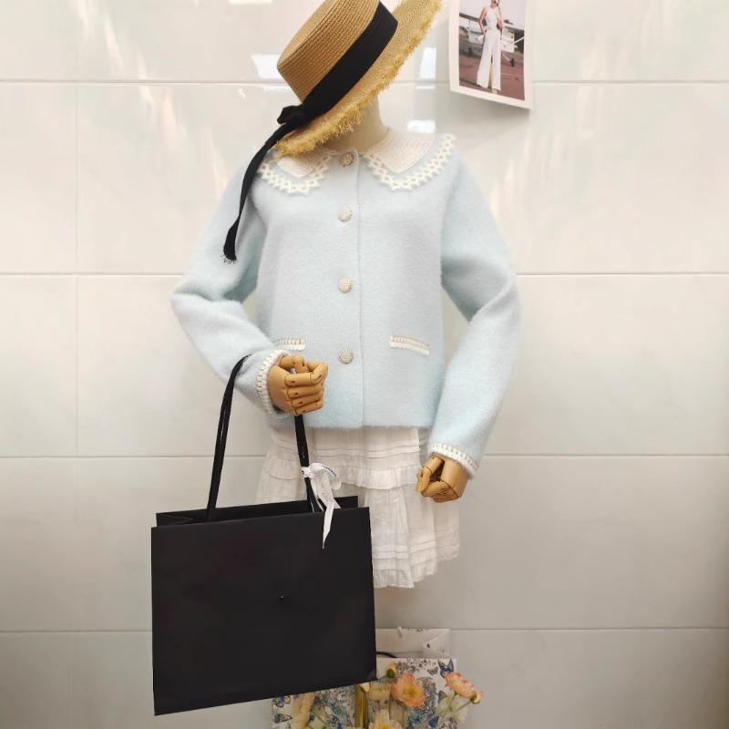 Imitation mink fleece sweater jacket autumn and winter new splicing lace doll collar knitted cardigan women
