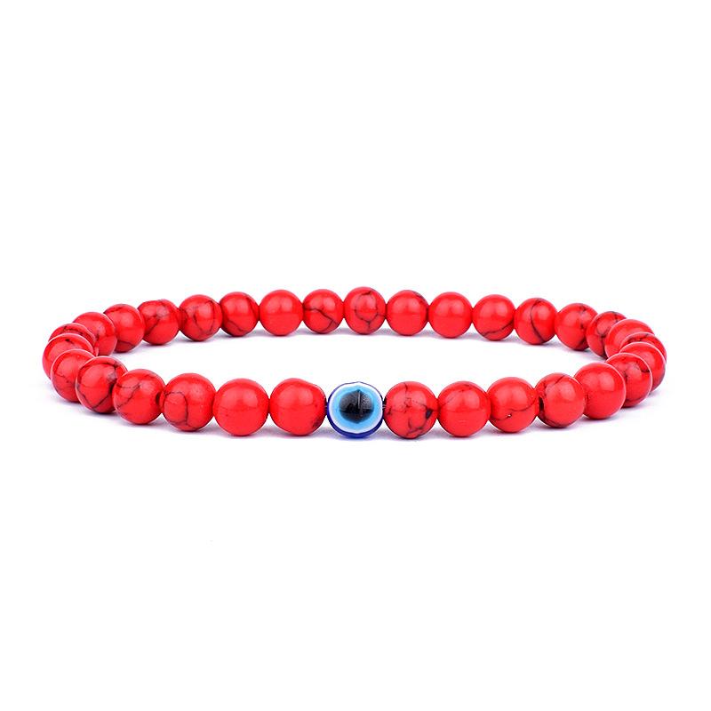 MKENEDN 6mm Natural Stone Beads Evil Eye Bracelet Reiki Hematite Elastic Bracelets For Men Women Hand Jewelry Pulseras Homme