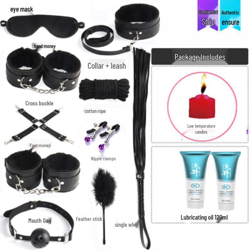 Flirty Bondage Set: Leather Handcuffs, Whip, Collar & Nipple Clamps