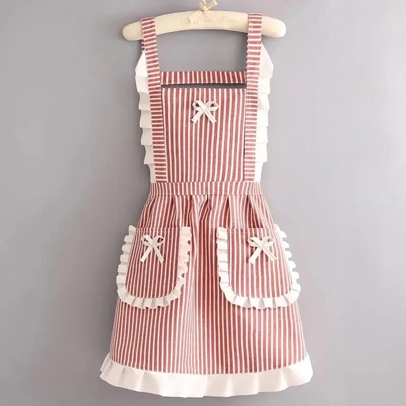 Корейская версия Хлопково-льняной фартук для женщин Милый кухонный домашний фартук для готовки Дышащий фартук Модная рабочая одежда Фартук шеф-повара