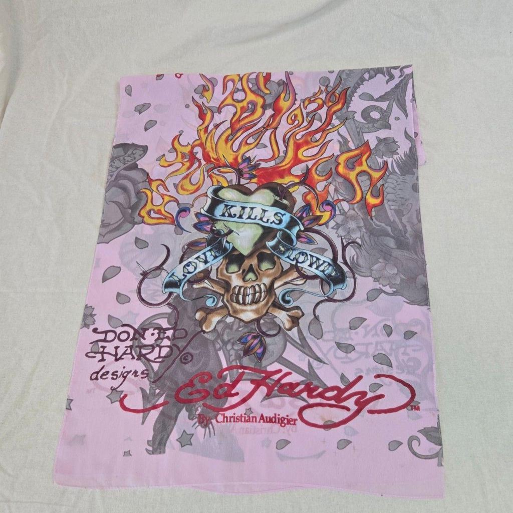 Used Ed Hardy Large Stole Skull Heart Pink