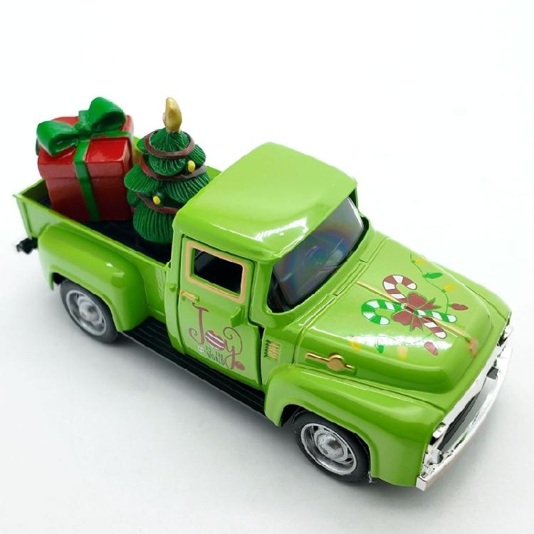 Pull Back Function Green Christmas Vehicle Alloys Crafted Desktop Model For Indoor Seasonal Styling